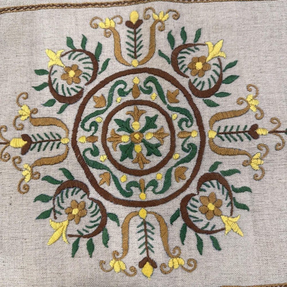 Crewel Embroidered European Folk Flora Art Hungarian? Boho Cottage Harvest Fall